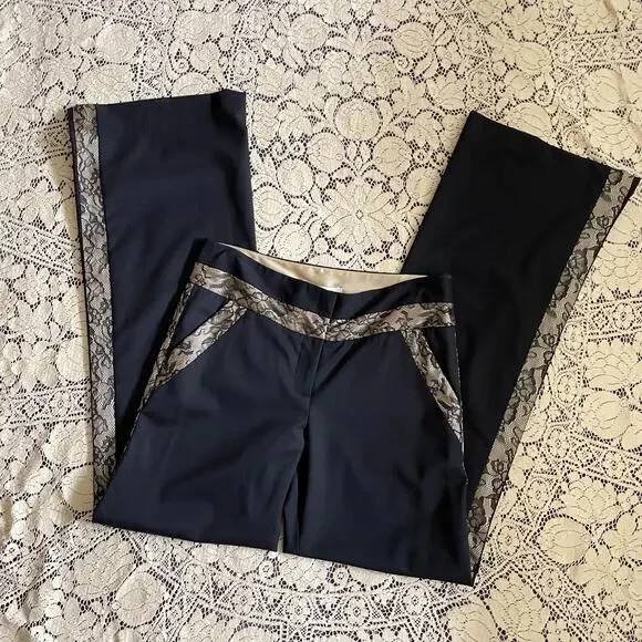 DEADSTOCK Vintage Y2K Diane Von Furstenberg Malcolm PantLow Rise Wool Silk Lace - Picture 9 of 13
